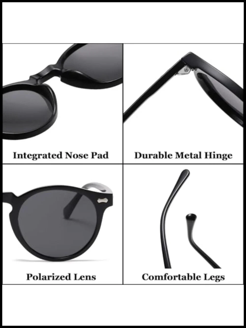 Round Polarized Sunglasses for Small Face Retro UV400 Protection Plastic Frame